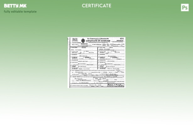 Модерен стил Шаблон за потврда за брак во САД Масачусетс во шаблон за формат PSD